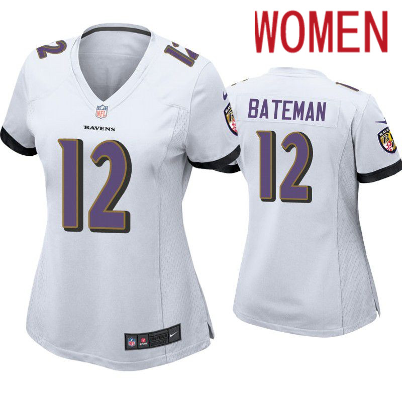 Women Baltimore Ravens #12 Rashod Bateman Nike White Game NFL Jersey